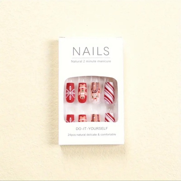 Press-On Nails, NIB, Red, White & Brown, ALMOND SHAPE,💅 - Picture 4 of 8